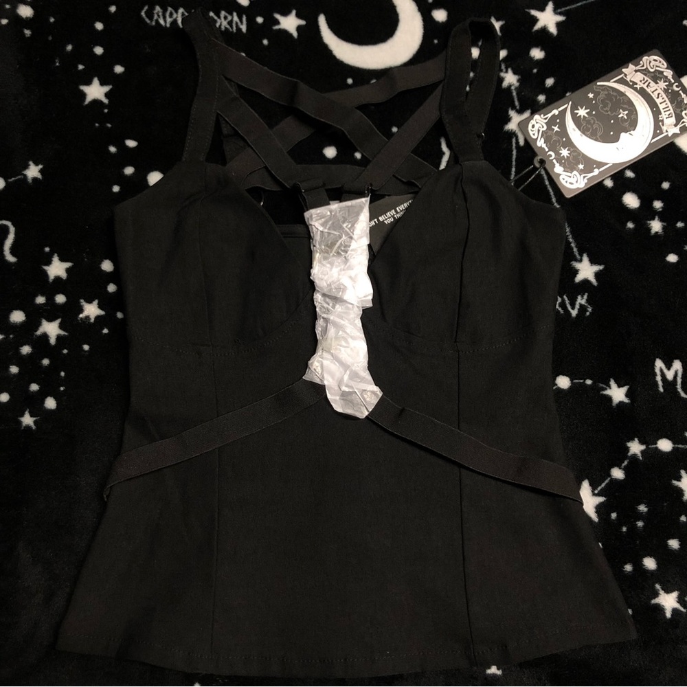 Killstar Black Strappy Gothic Tank Top - Picture 5 of 7
